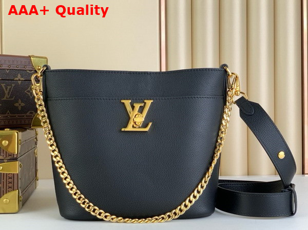 Louis Vuitton Lock and Walk Sleek Bucket Bag in Black Grained Calf Leather M24006 Replica