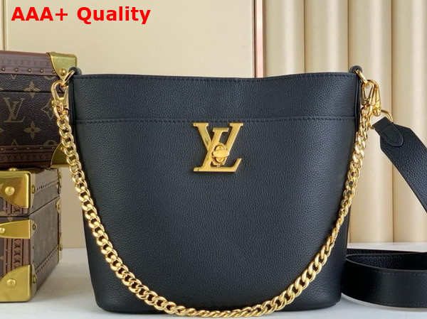 Louis Vuitton Lock and Walk Sleek Bucket Bag in Black Grained Calf Leather M24006 Replica