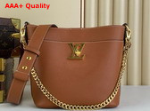 Louis Vuitton Lock and Walk Sleek Bucket Bag in Cognac Brown Grained Calf Leather M24165 Replica