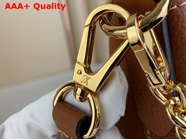 Louis Vuitton Lock and Walk Sleek Bucket Bag in Cognac Brown Grained Calf Leather M24165 Replica