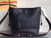 Louis Vuitton Lockme Bucket Bag in Navy Blue Soft Calfskin with Its Subtle Yet Feminine Braiding Lined in Red M54681 Replica