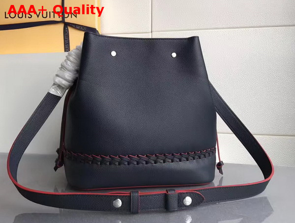Louis Vuitton Lockme Bucket Bag in Navy Blue Soft Calfskin with Its Subtle Yet Feminine Braiding Lined in Red M54681 Replica