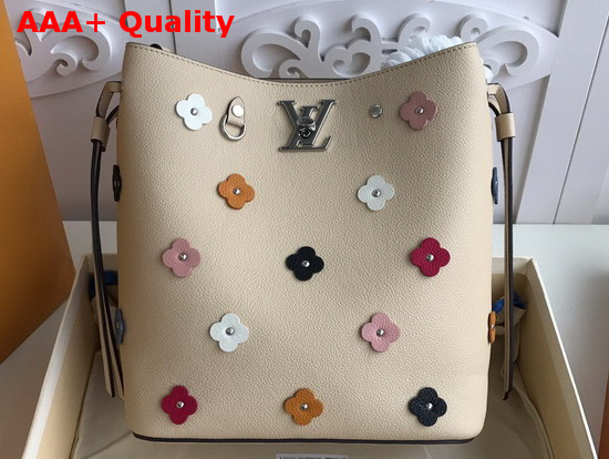 Louis Vuitton Lockme Bucket in Beige Soft Calfskin with Colorful Leather Blossoms M53081 Replica