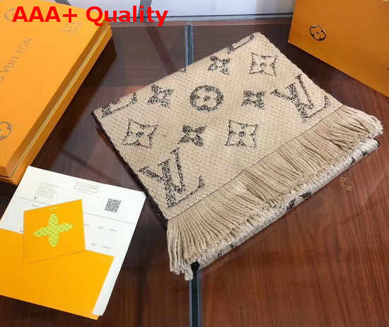 Louis Vuitton Logomania Shine Scarf Beige Luxurious Wool and Silk Blend Replica