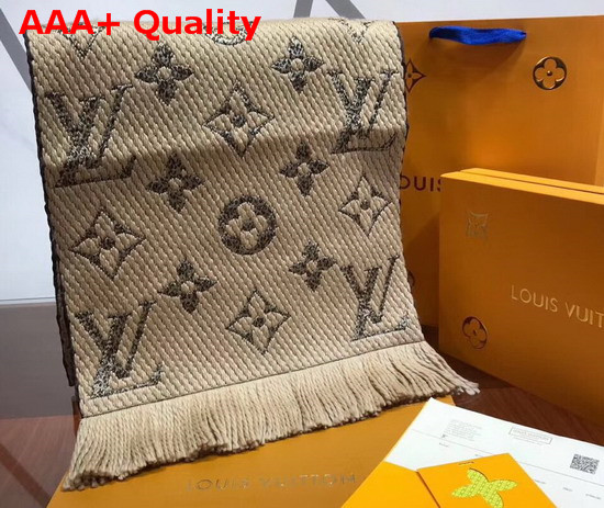 Louis Vuitton Logomania Shine Scarf Beige Luxurious Wool and Silk Blend Replica