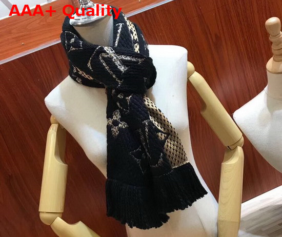 Louis Vuitton Logomania Shine Scarf Black Luxurious Wool and Silk Blend Replica