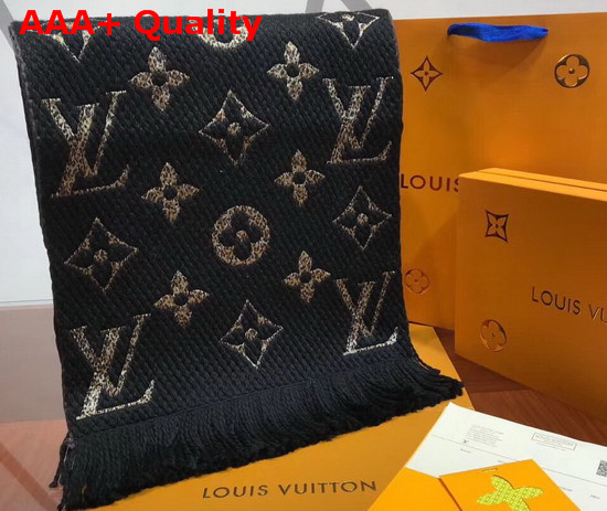 Louis Vuitton Logomania Shine Scarf Black Luxurious Wool and Silk Blend Replica