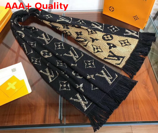 Louis Vuitton Logomania Shine Scarf Black Luxurious Wool and Silk Blend Replica