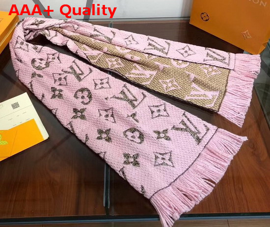 Louis Vuitton Logomania Shine Scarf Pink Luxurious Wool and Silk Blend Replica
