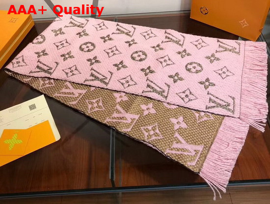 Louis Vuitton Logomania Shine Scarf Pink Luxurious Wool and Silk Blend Replica