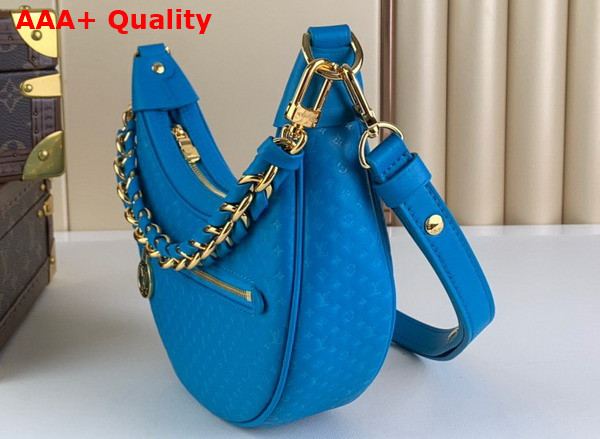 Louis Vuitton Loop Baguette Handbag in Blue Calfskin with a Nano Version of the Monogram Embossed Into the Leather M22593 Replica