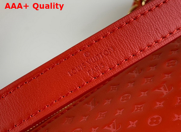 Louis Vuitton Loop Baguette Handbag in Rouge Calfskin with a Nano Version of the Monogram Embossed Into the Leather M22594 Replica