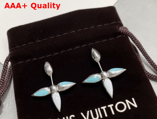 Louis Vuitton Louisette Earrings Blue Enamel Silver Color Hardware M00298 Replica