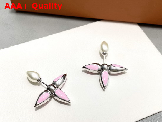 Louis Vuitton Louisette Earrings Pink Enamel Silver Color Hardware M00297 Replica