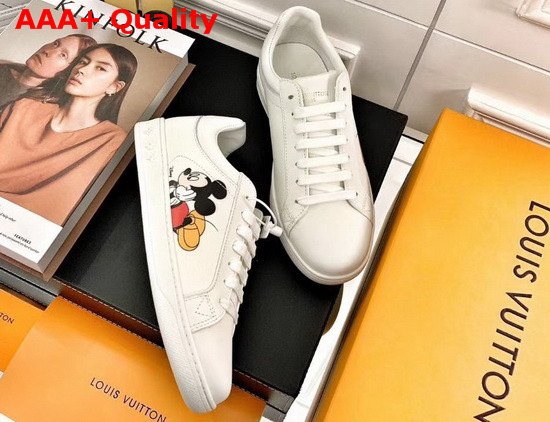 Louis Vuitton Luxembourg Sneaker in White Calf Leather Printed with Mickey Mouse Replica