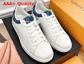 Louis Vuitton Luxembourg Sneaker in White Calf Leather and Navy Blue Monogram Denim Replica