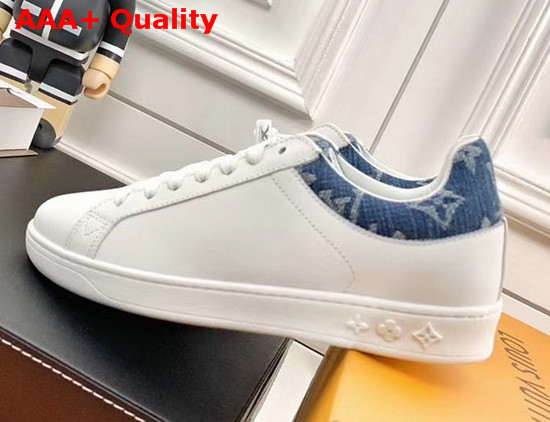 Louis Vuitton Luxembourg Sneaker in White Calf Leather and Navy Blue Monogram Denim Replica