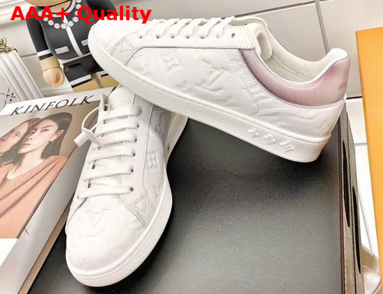 Louis Vuitton Luxembourg Sneaker in White Monogram Embossed Grained Calf Leather and Iridescent Textile 1A7S7Q Replica