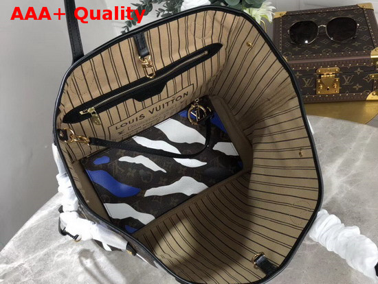 Louis Vuitton Lvxlol Neverfull MM Blue and Silver Monogram Camouflage Pattern Replica