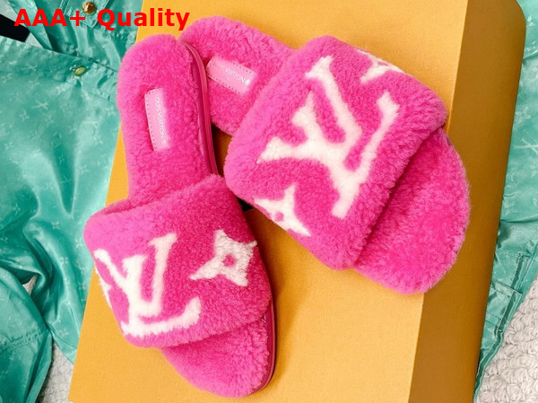 Louis Vuitton Magnetic Flat Mule in Fuchsia Pink Shearling Replica