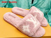 Louis Vuitton Magnetic Flat Mule in Rose Clair Pink Shearling with White LV Monogram Flower Replica