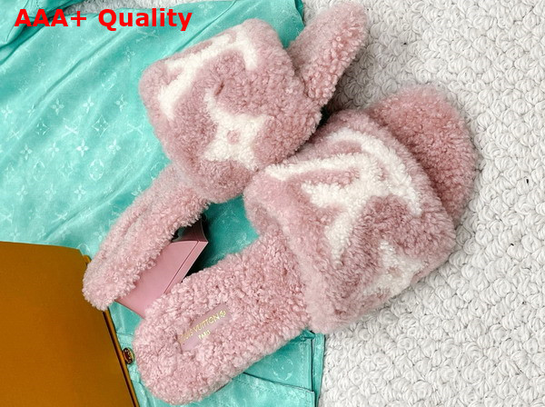Louis Vuitton Magnetic Mule in Rose Clair Pink Shearling with White LV Monogram Flower Replica