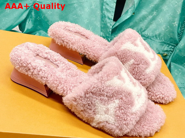 Louis Vuitton Magnetic Mule in Rose Clair Pink Shearling with White LV Monogram Flower Replica