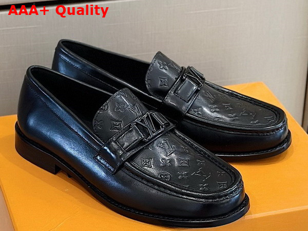 Louis Vuitton Major Loafer in Black Mini Monogram Embossed Glazed Calf Leather 1ABFFV Replica