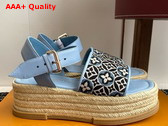 Louis Vuitton Maya Platform Espadrille in Sky Blue Monogram Jacquard Replica