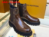 Louis Vuitton Men Chelsea Boot Brown Glazed Calf Leather and Monogram Canvas Replica