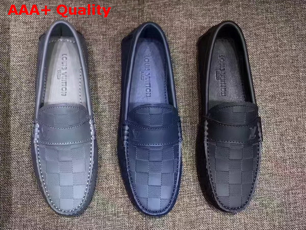 Louis Vuitton Men Loafer Shoes Black Damier Embossed Calf Leather Replica
