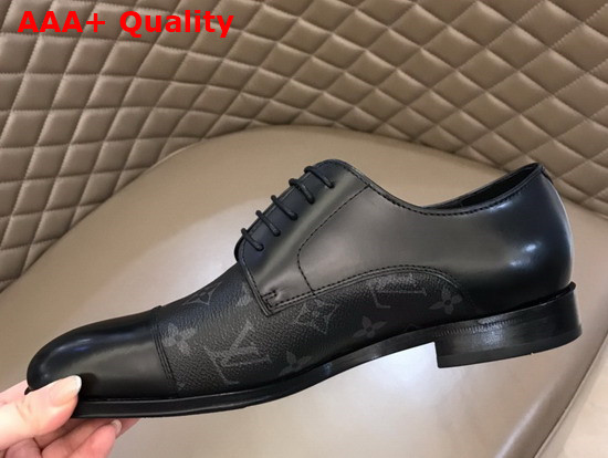 Louis Vuitton Mens Derby in Black Glazed Calf Leather and Monogram Eclipse Canvas Replica
