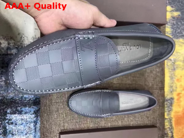 Louis Vuitton Mens Loafer Shoes Grey Damier Embossed Calf Leather Replica