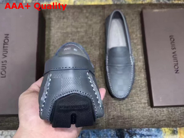Louis Vuitton Mens Loafer Shoes Grey Damier Embossed Calf Leather Replica