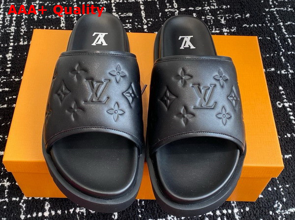 Louis Vuitton Miami Mule in Black Monogram Embossed Synthetic Leather 1ADGF8 Replica
