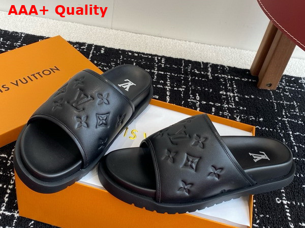 Louis Vuitton Miami Mule in Black Monogram Embossed Synthetic Leather 1ADGF8 Replica