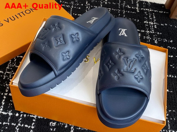 Louis Vuitton Miami Mule in Blue Monogram Embossed Synthetic Leather Replica