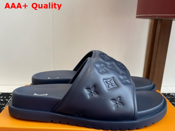 Louis Vuitton Miami Mule in Blue Monogram Embossed Synthetic Leather Replica