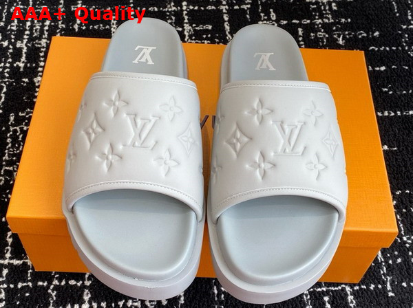 Louis Vuitton Miami Mule in Light Grey Monogram Embossed Synthetic Leather Replica