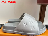 Louis Vuitton Miami Mule in Light Grey Monogram Embossed Synthetic Leather Replica