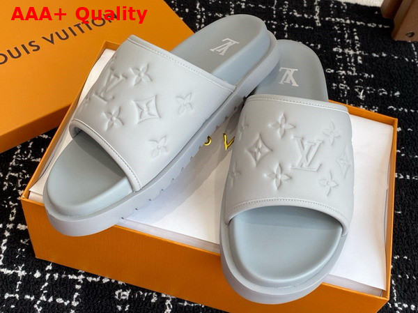 Louis Vuitton Miami Mule in Light Grey Monogram Embossed Synthetic Leather Replica