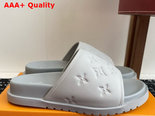 Louis Vuitton Miami Mule in Light Grey Monogram Embossed Synthetic Leather Replica
