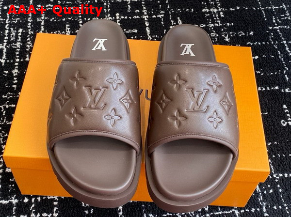 Louis Vuitton Miami Mule in Moka Brown Monogram Embossed Synthetic Leather Replica