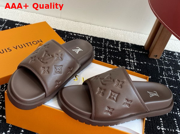Louis Vuitton Miami Mule in Moka Brown Monogram Embossed Synthetic Leather Replica