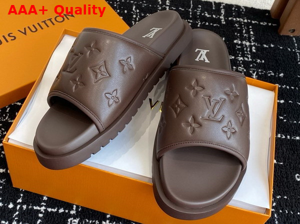 Louis Vuitton Miami Mule in Moka Brown Monogram Embossed Synthetic Leather Replica