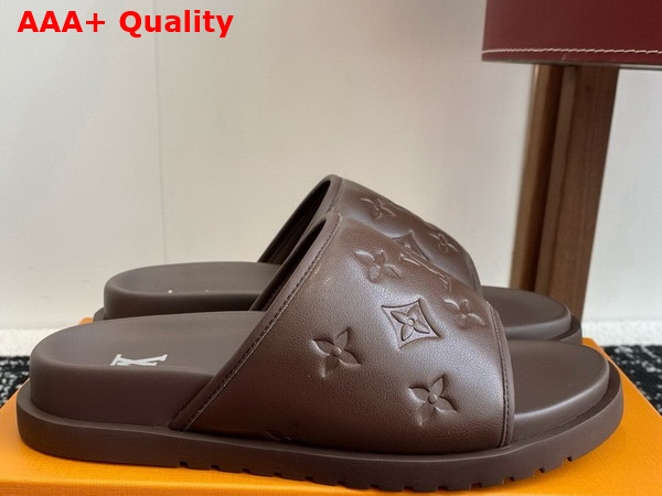 Louis Vuitton Miami Mule in Moka Brown Monogram Embossed Synthetic Leather Replica