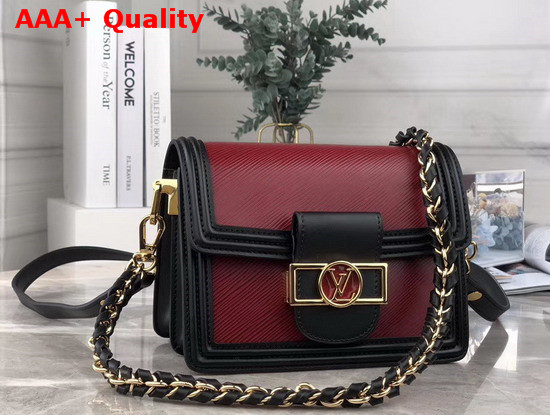 Louis Vuitton Mini Dauphine Burgundy Epi Leather with Black Smooth Calfskin Leather Trim Replica