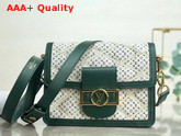 Louis Vuitton Mini Dauphine Handbag Denim Textile Printed Canvas with Green Calfskin Trim Replica