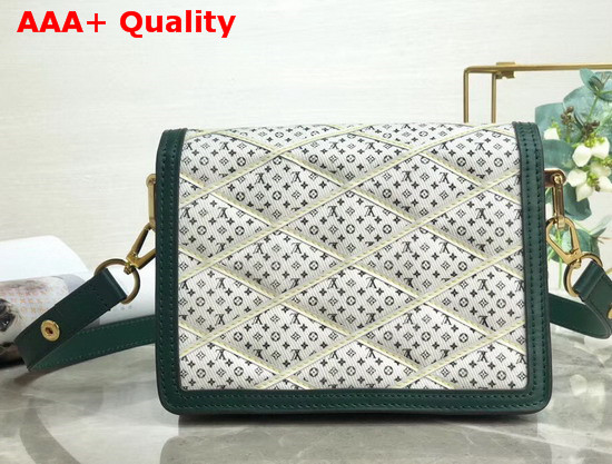 Louis Vuitton Mini Dauphine Handbag Denim Textile Printed Canvas with Green Calfskin Trim Replica