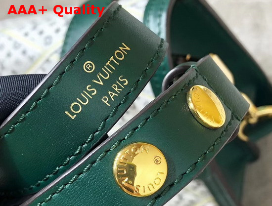 Louis Vuitton Mini Dauphine Handbag Denim Textile Printed Canvas with Green Calfskin Trim Replica